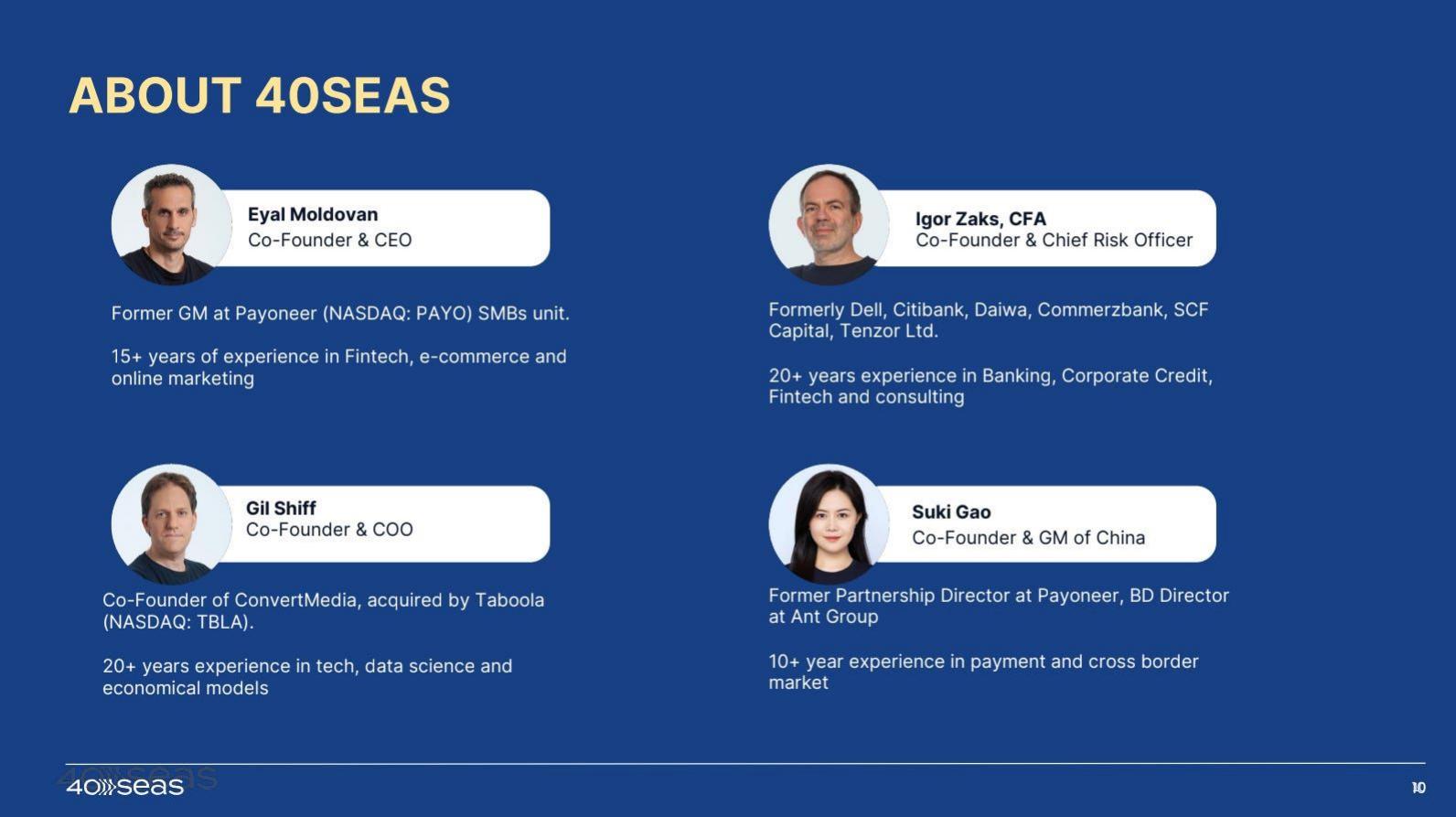 40seas pitch deck Team slide 10
