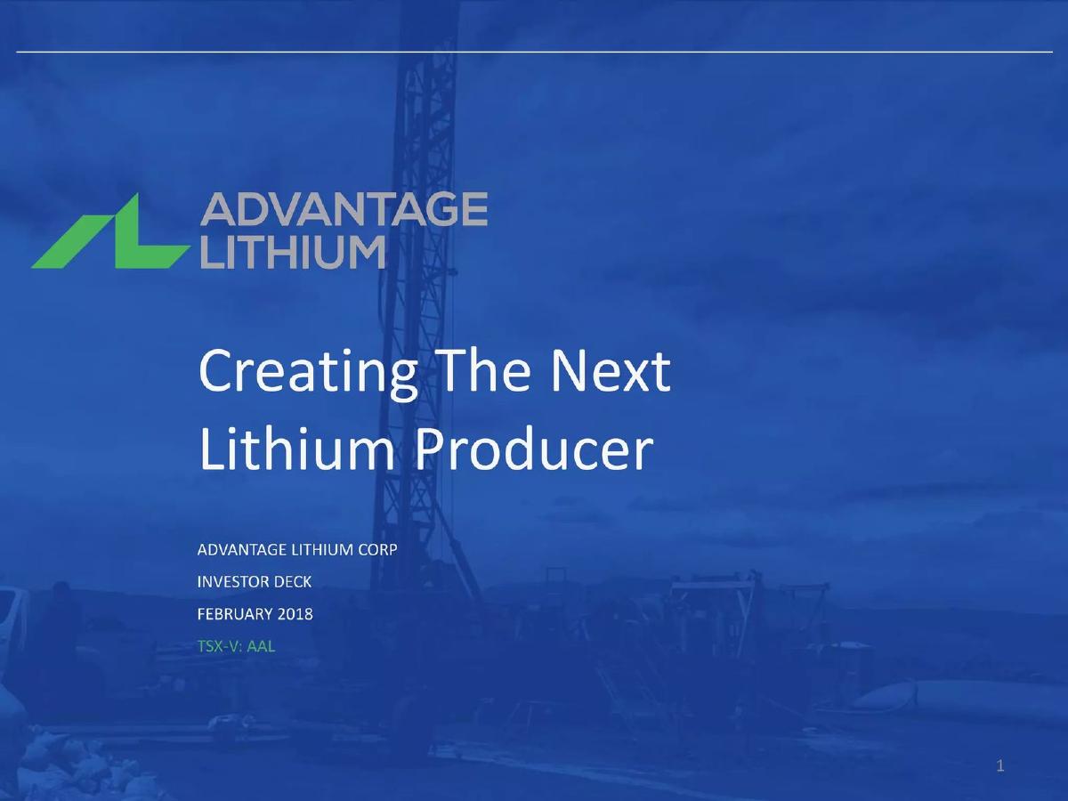 Advantage Lithium Corp pitch deck slide 1 of 30