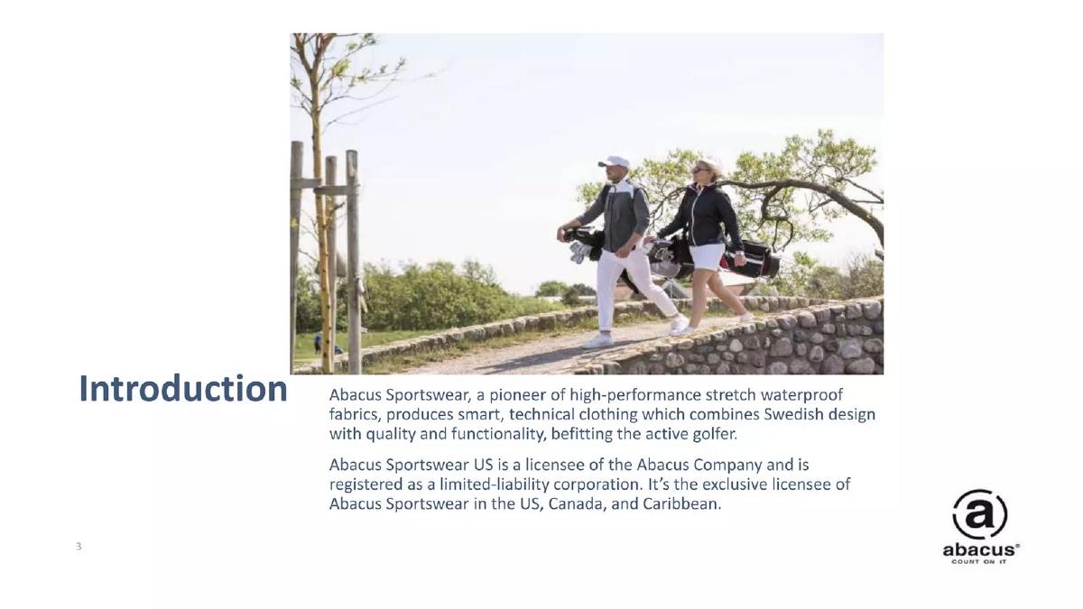 Abacus Sportswear US pitch deck slide 3 of 21