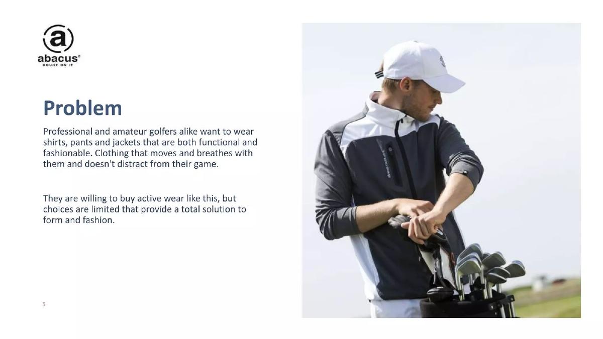 Abacus Sportswear US pitch deck slide 5 of 21