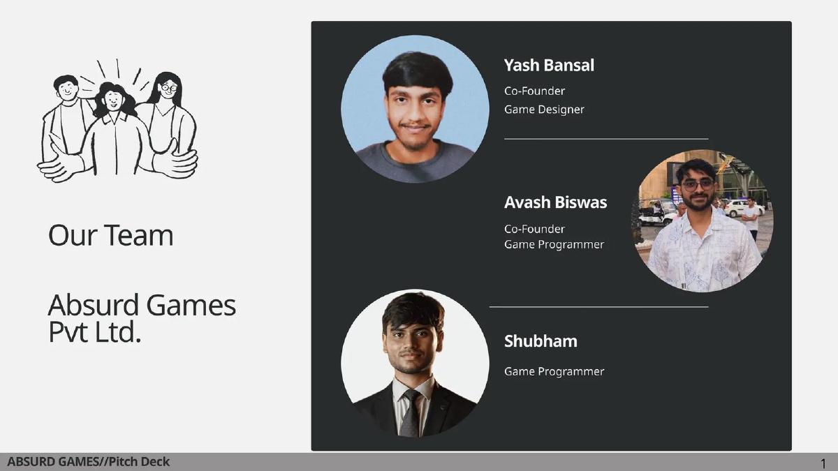 Absurd Games pitch deck slide 2 of 14