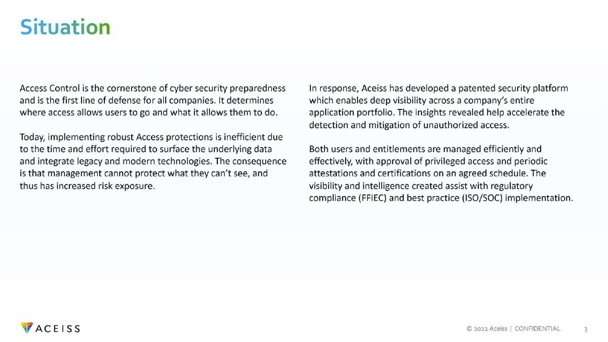 Aceiss pitch deck slide 3 of 8