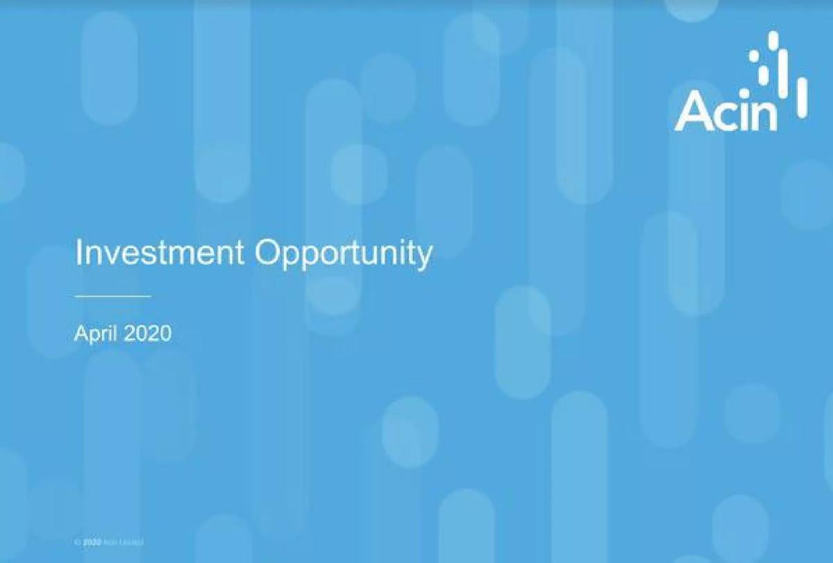 Acin pitch deck slide 1 of 14