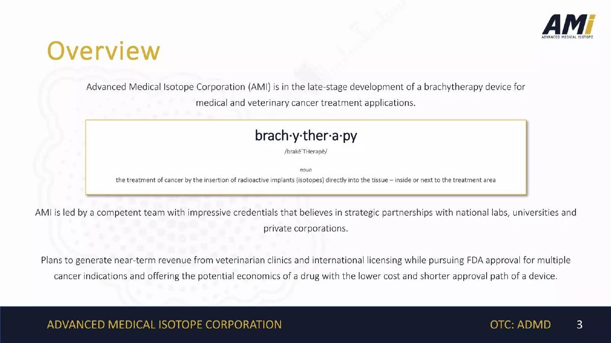 Advanced Medical Isotope Corp. pitch deck slide 3 of 20
