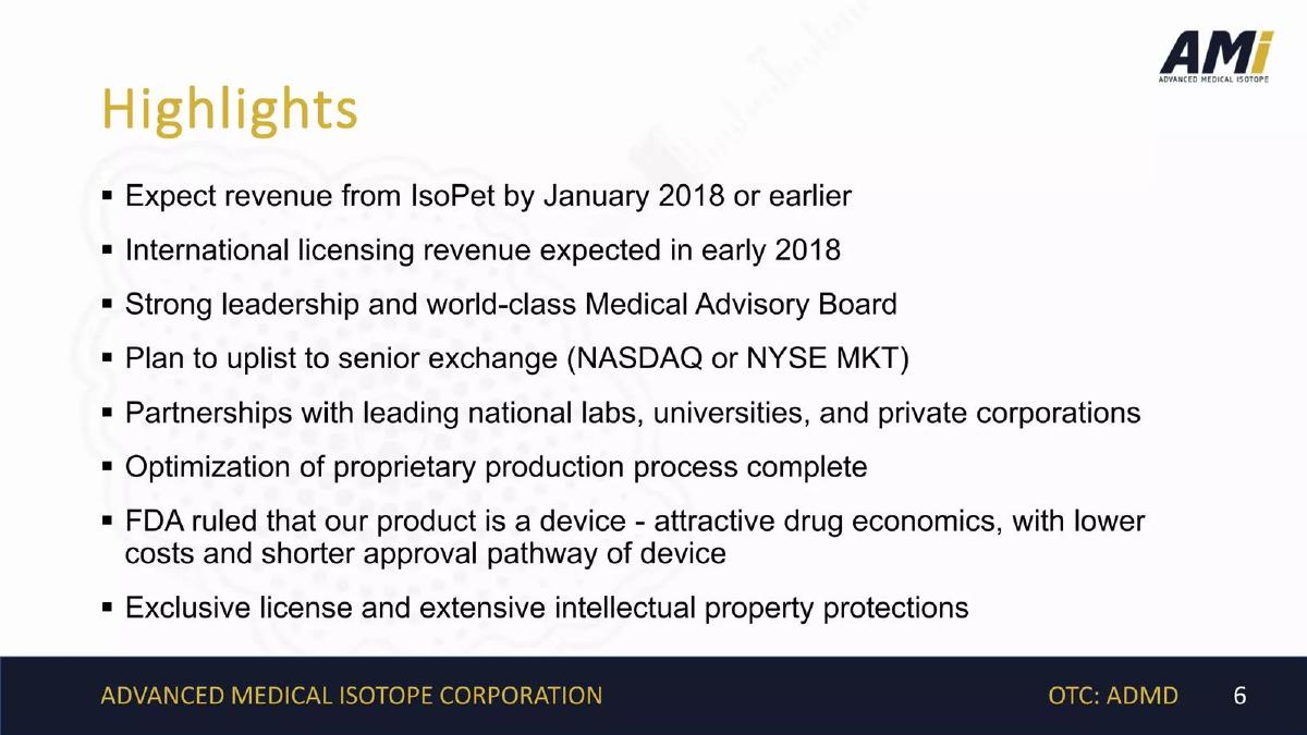 Advanced Medical Isotope Corp. pitch deck slide 6 of 20