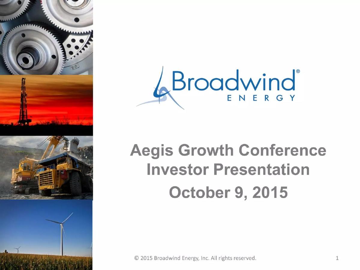 Broadwind Energy pitch deck slide 1 of 19