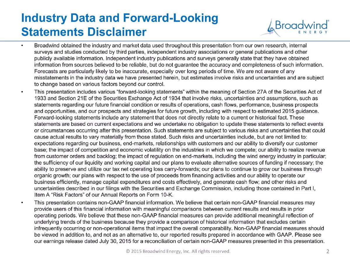 Broadwind Energy pitch deck slide 2 of 19