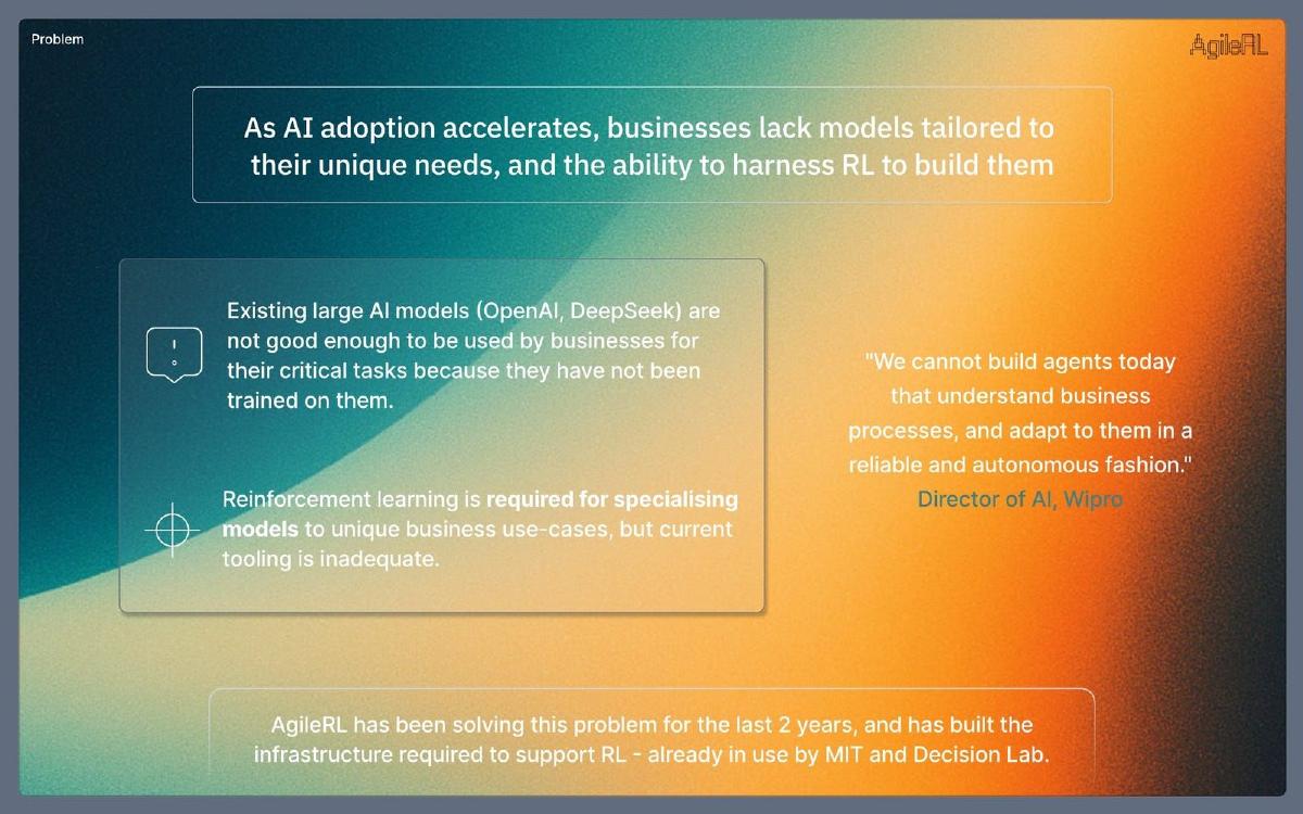 AgileRL pitch deck slide 3 of 12