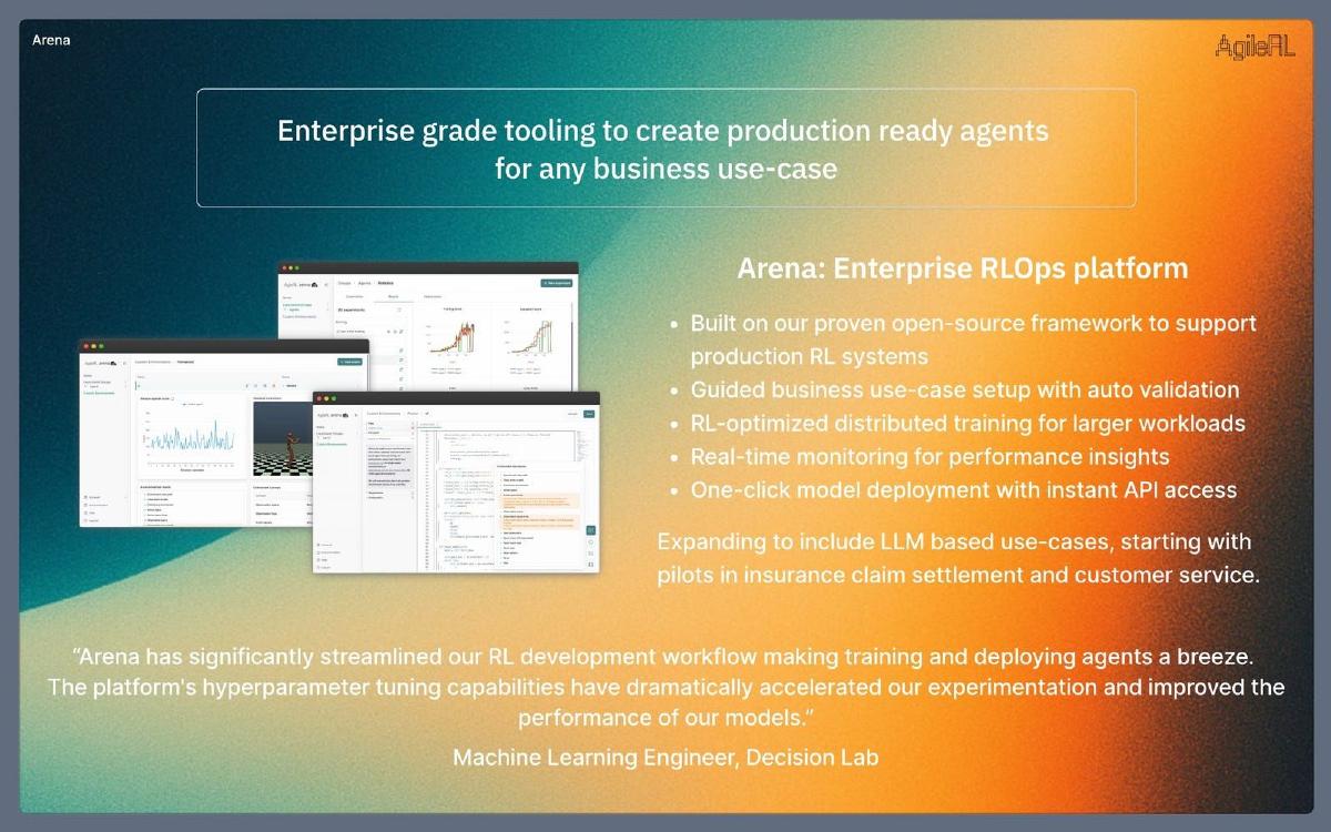 AgileRL pitch deck slide 6 of 12
