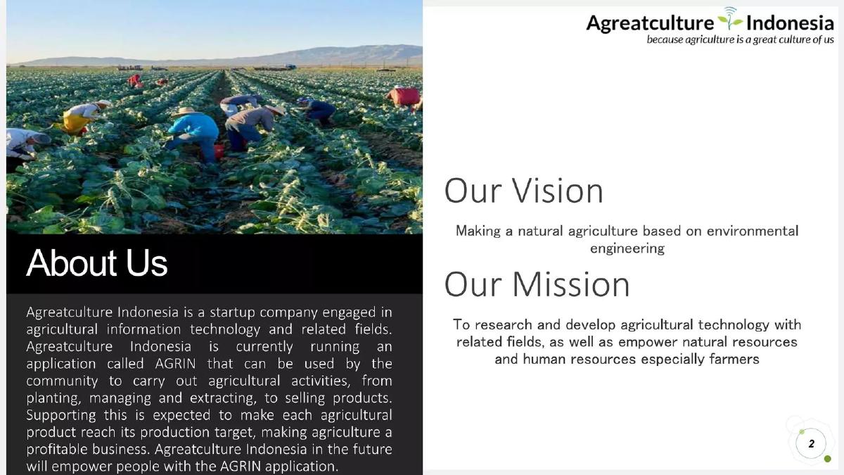 Agreatculture Indonesia pitch deck slide 2 of 15