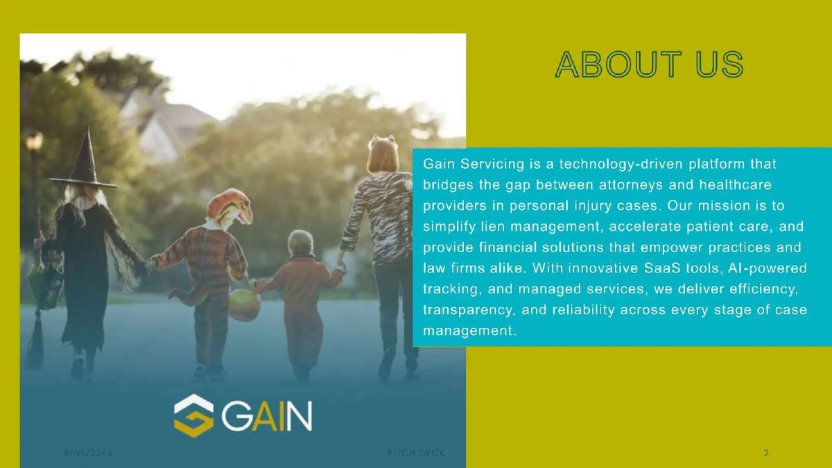 Gain Servicing pitch deck slide 2 of 11