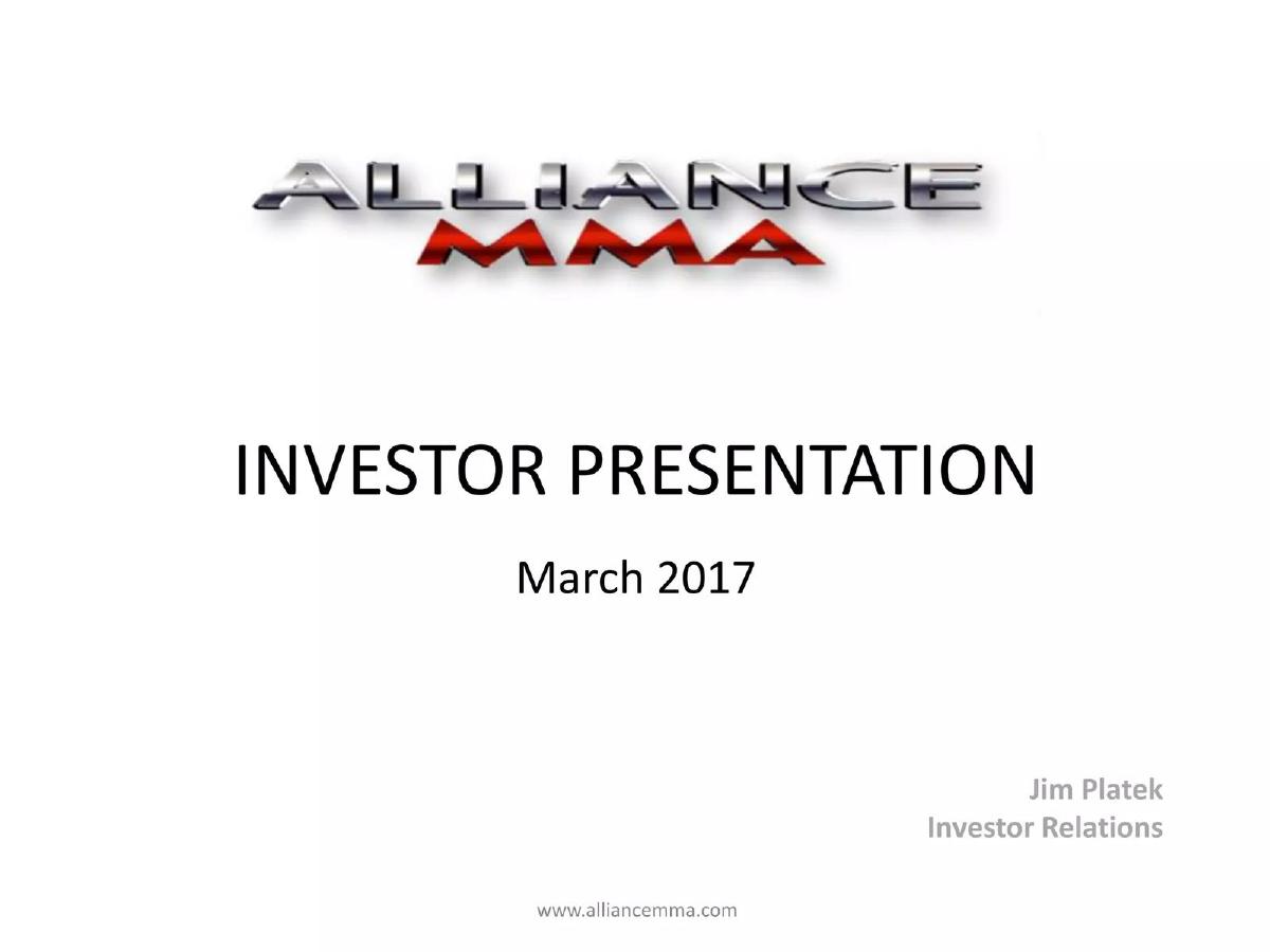 Alliance MMA, Inc. pitch deck slide 1 of 17