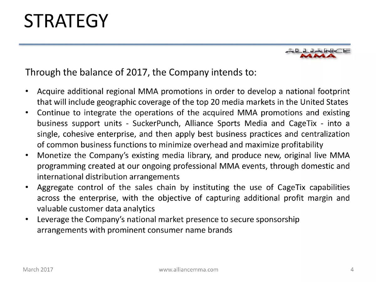 Alliance MMA, Inc. pitch deck slide 4 of 17