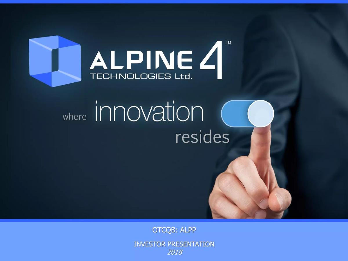Alpine 4 Technologies pitch deck slide 1 of 14