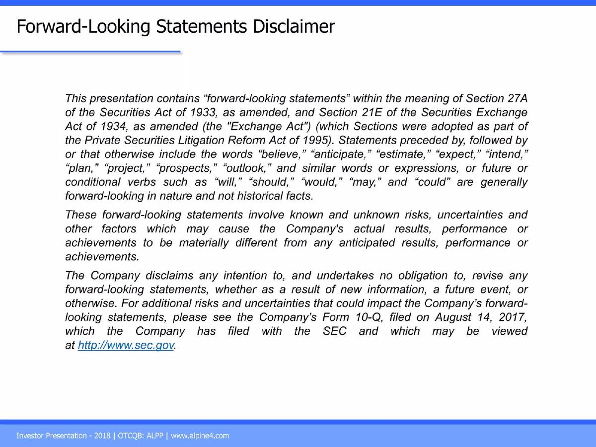 Alpine 4 Technologies pitch deck slide 2 of 14