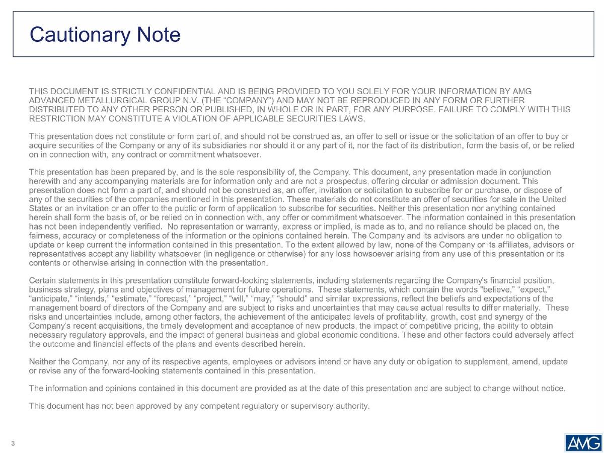 AMG Advanced Metallurgical Group N.V. pitch deck slide 3 of 40