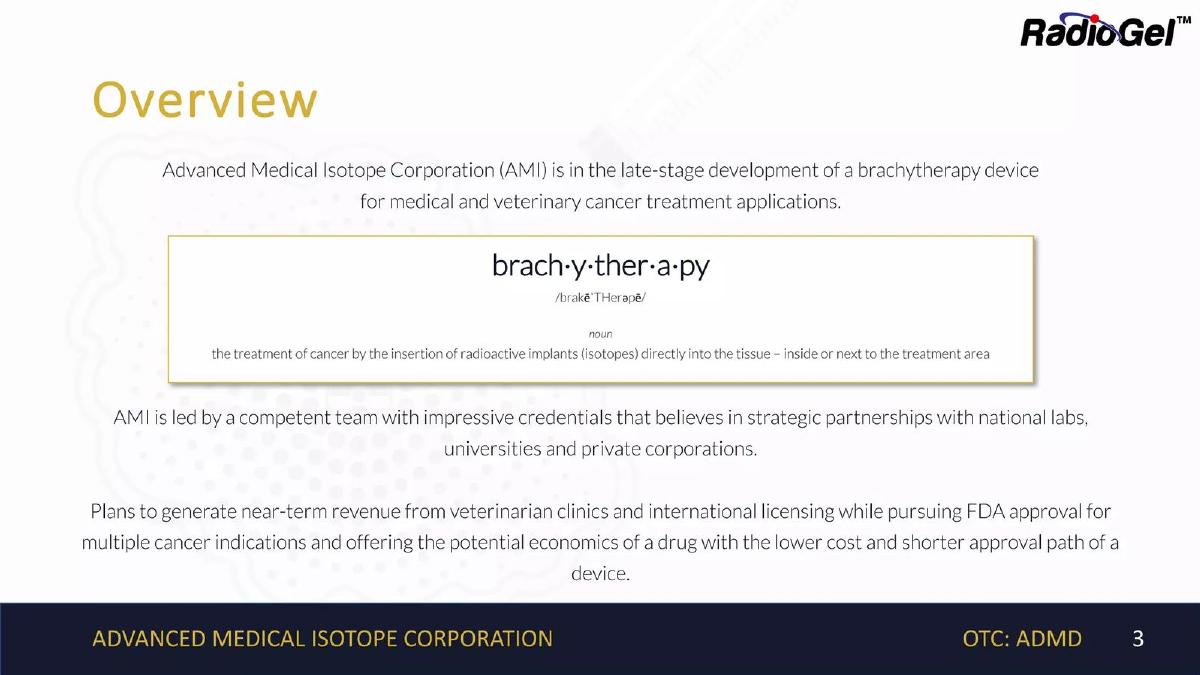Advanced Medical Isotope Corporation (AMI) pitch deck slide 3 of 20