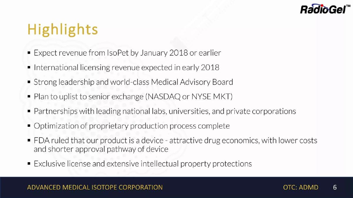 Advanced Medical Isotope Corporation (AMI) pitch deck slide 6 of 20