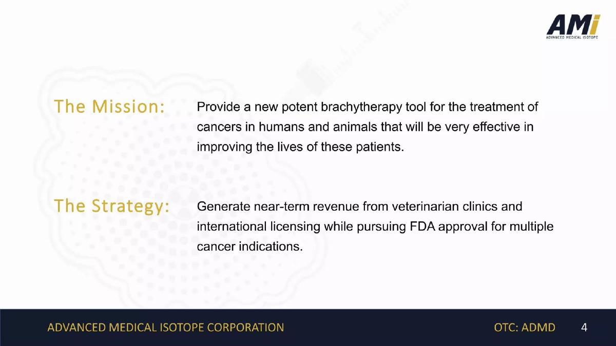 Advanced Medical Isotope Corporation (AMI) pitch deck slide 4 of 20