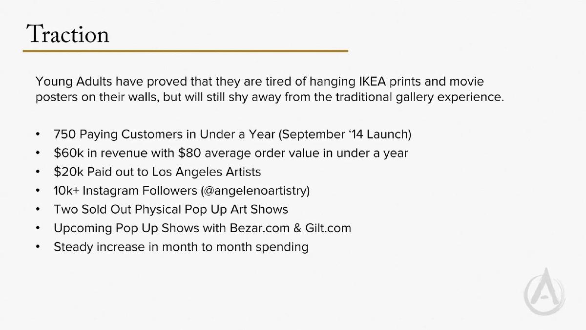 Angeleno Artistry pitch deck slide 3 of 10