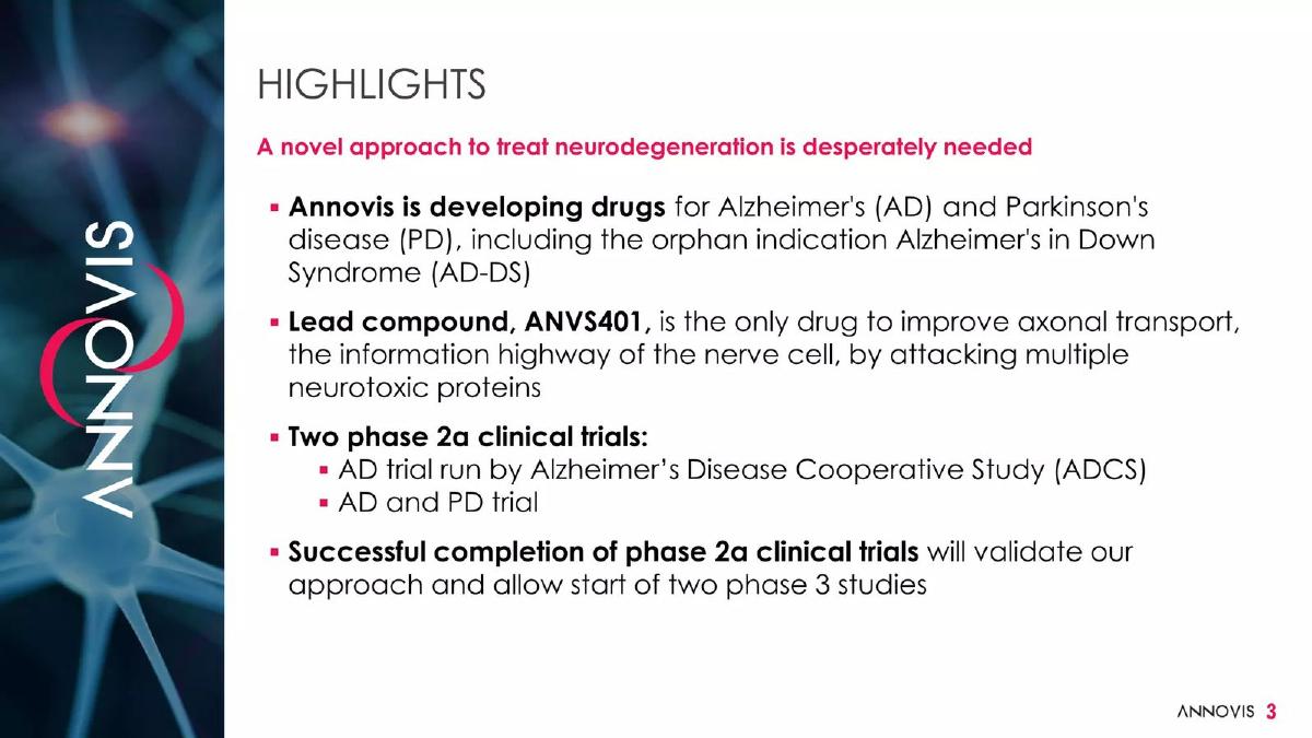 Annovis pitch deck slide 3 of 26