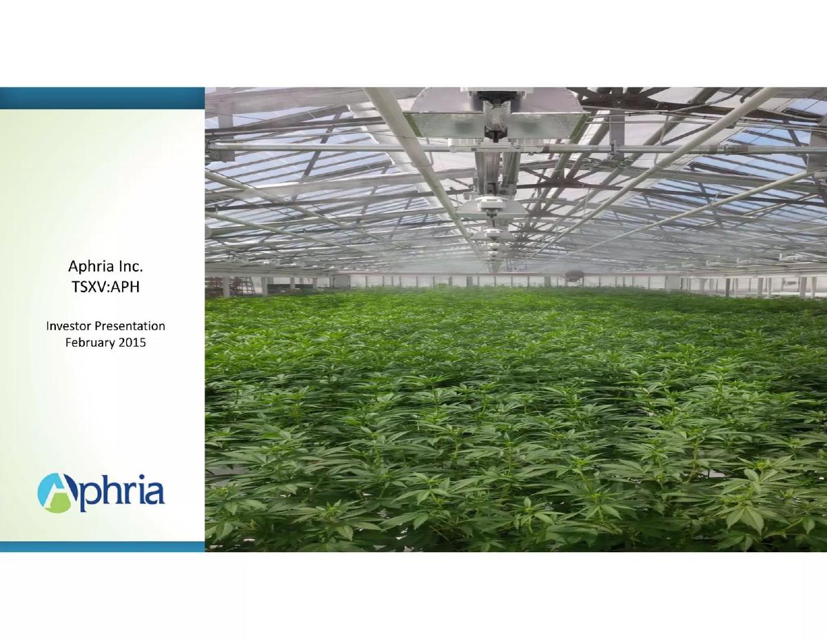 Aphria Medical Marijuana pitch deck slide 1 of 17