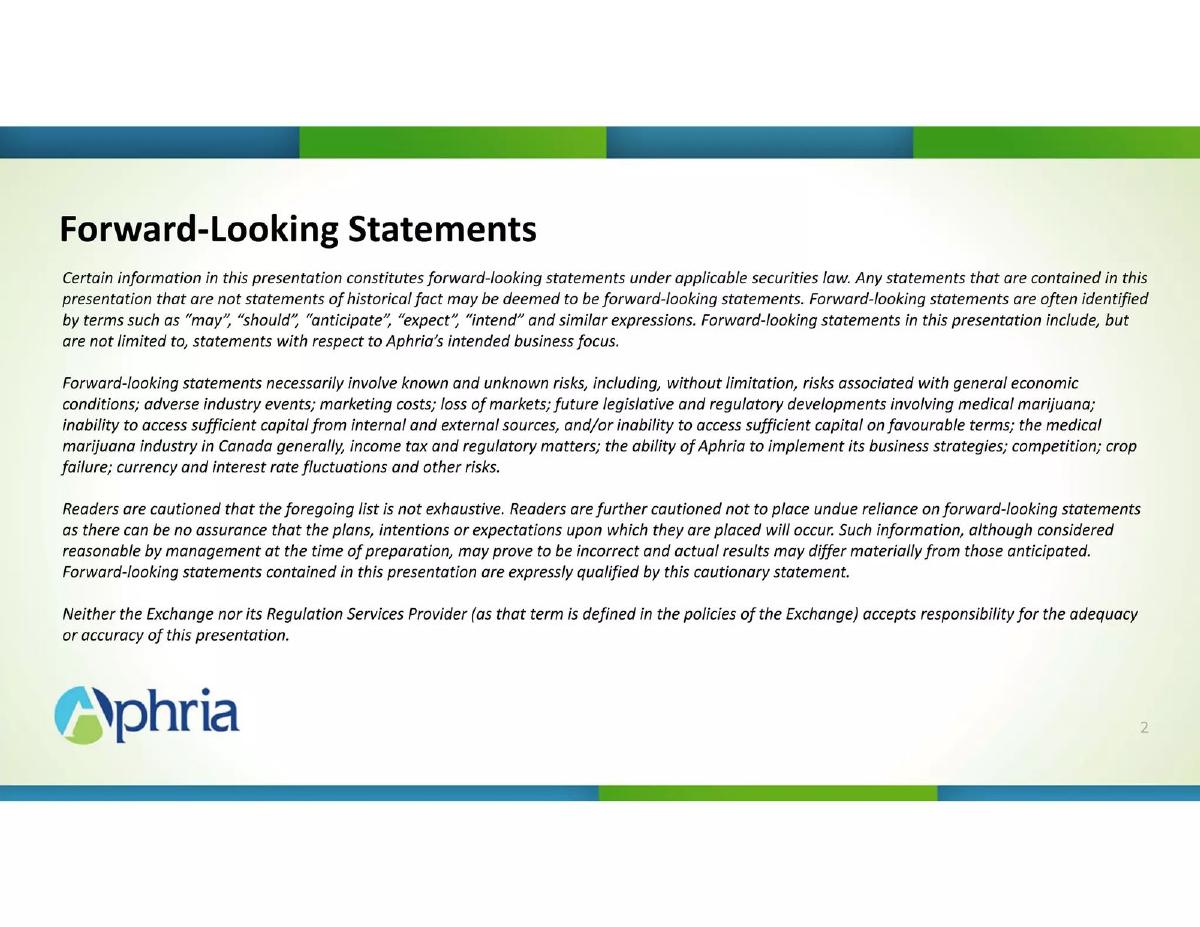 Aphria Medical Marijuana pitch deck slide 2 of 17
