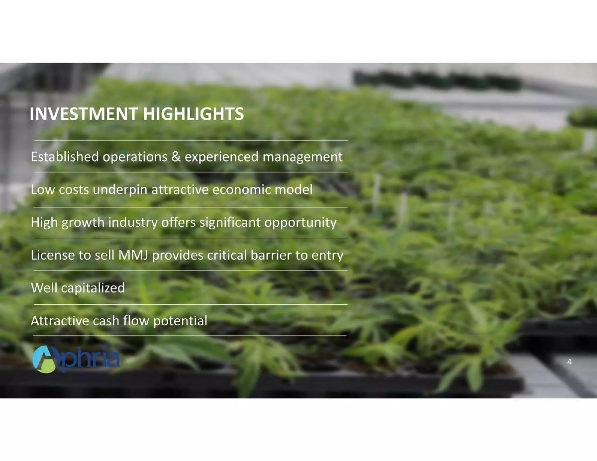 Aphria Medical Marijuana pitch deck slide 4 of 17