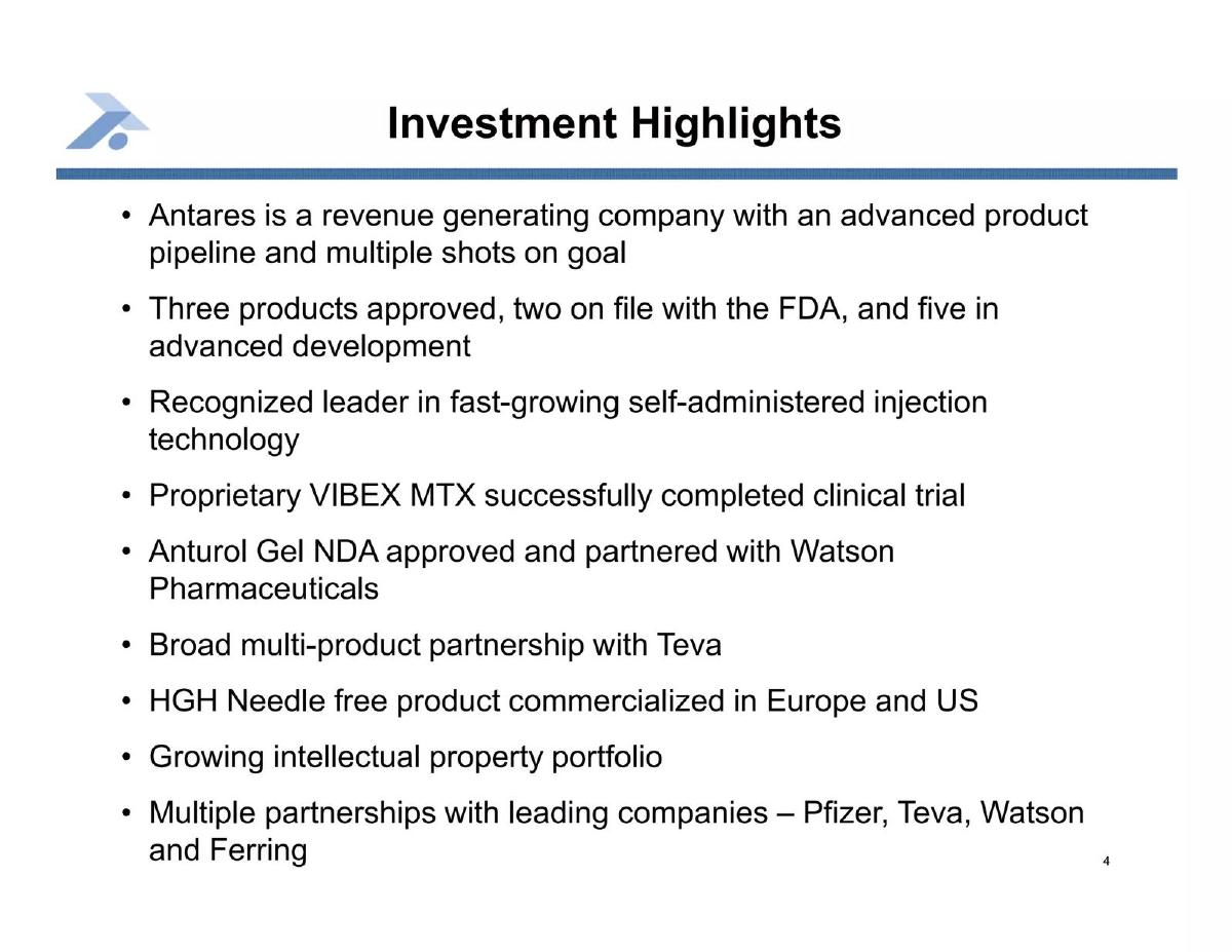 Antares Pharma pitch deck slide 4 of 23