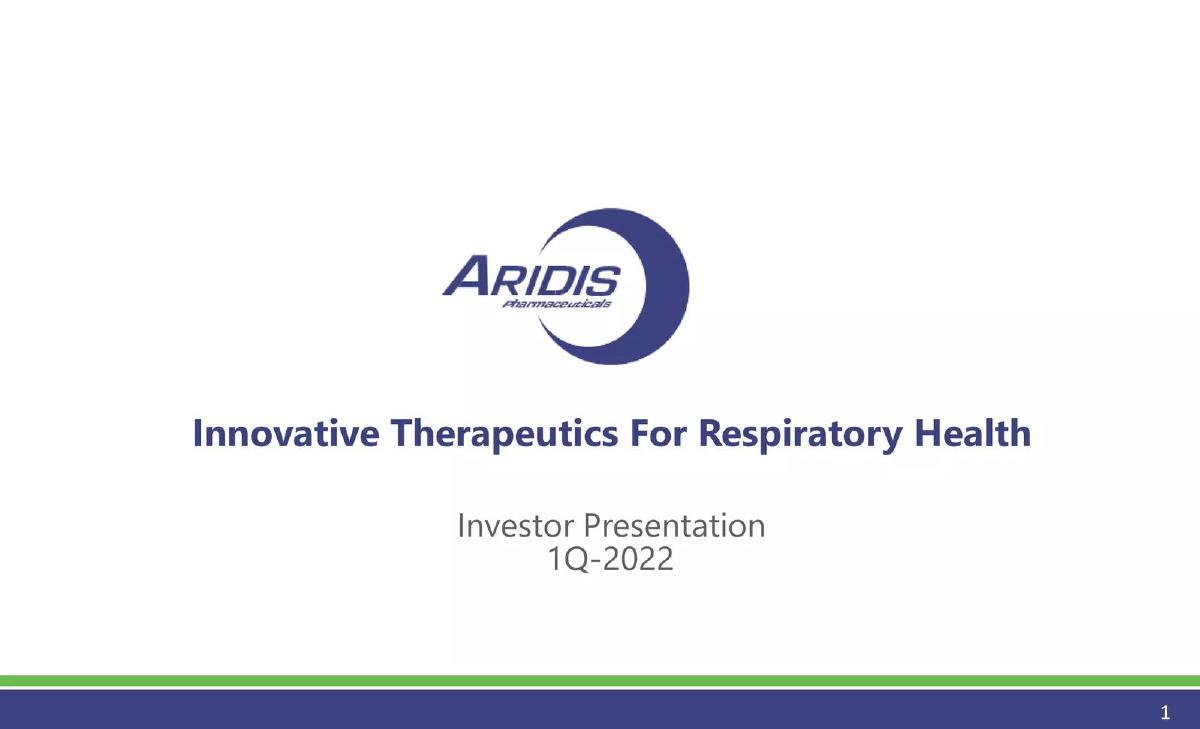 Aridis Pharmaceuticals pitch deck slide 1 of 30