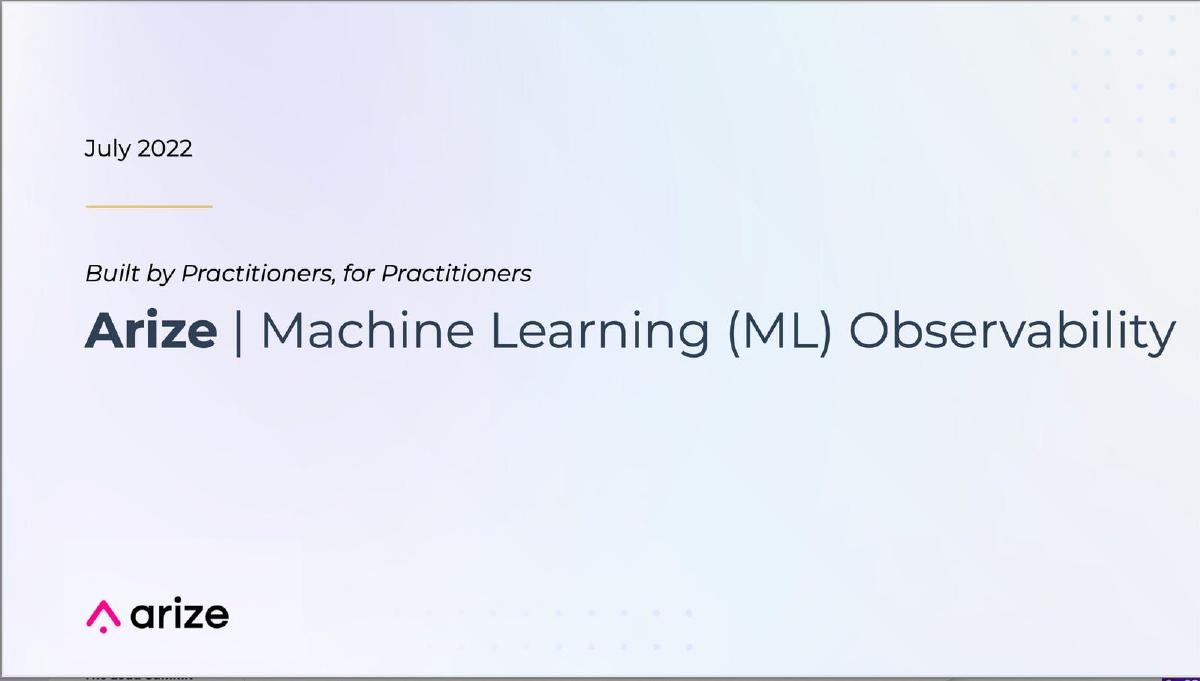 Arize AI pitch deck slide 1 of 16