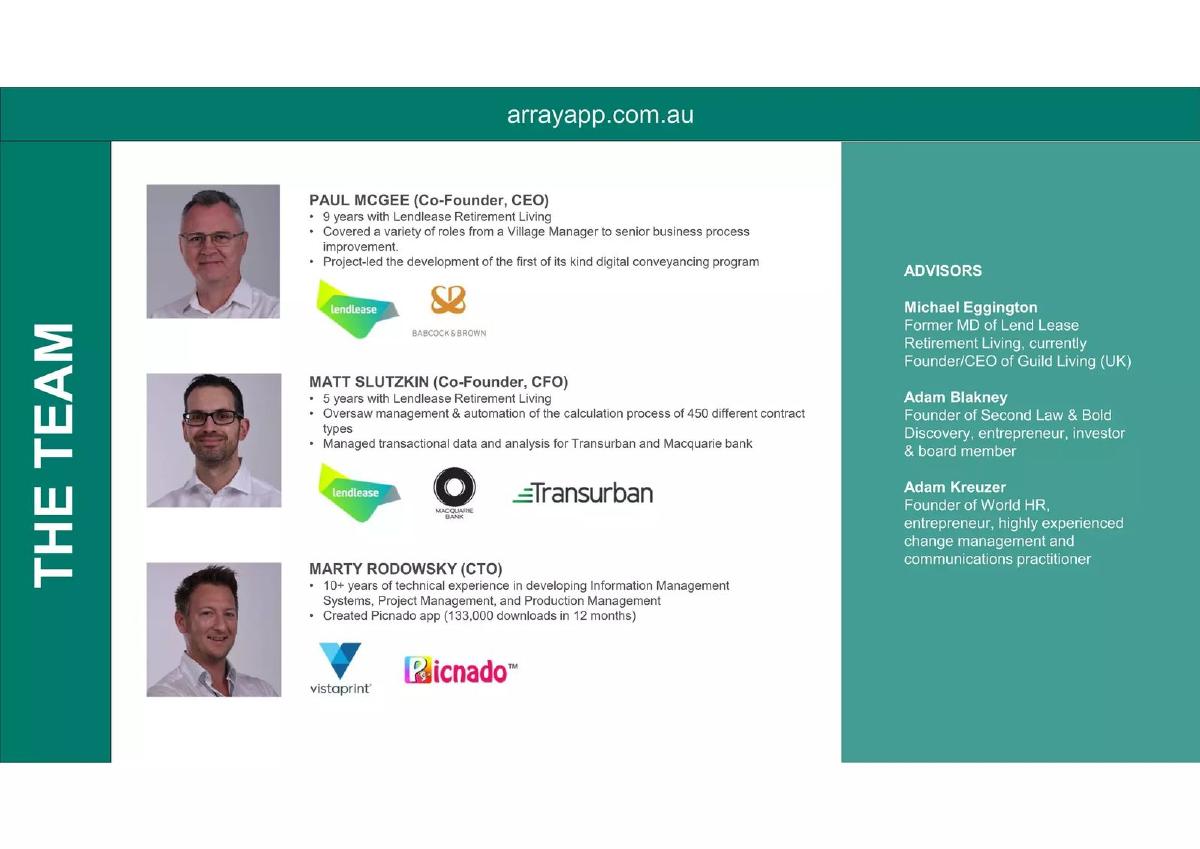 Array pitch deck slide 3 of 11
