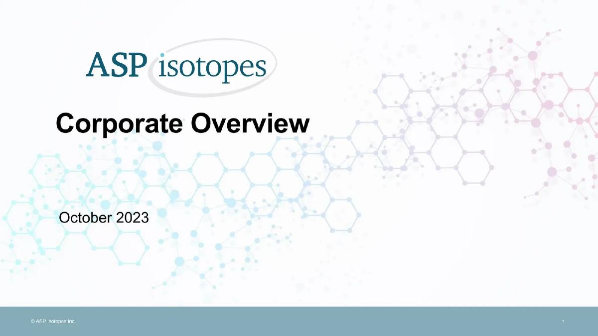 ASP Isotopes Inc. pitch deck slide 1 of 36