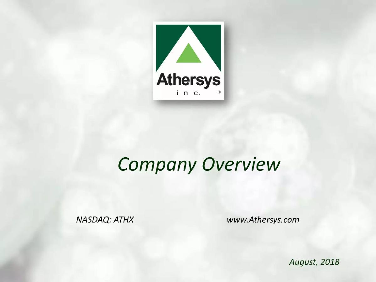 Athersys, Inc. pitch deck slide 1 of 32
