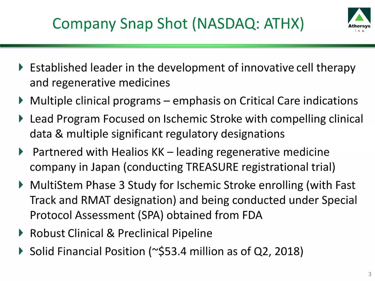 Athersys, Inc. pitch deck slide 3 of 32