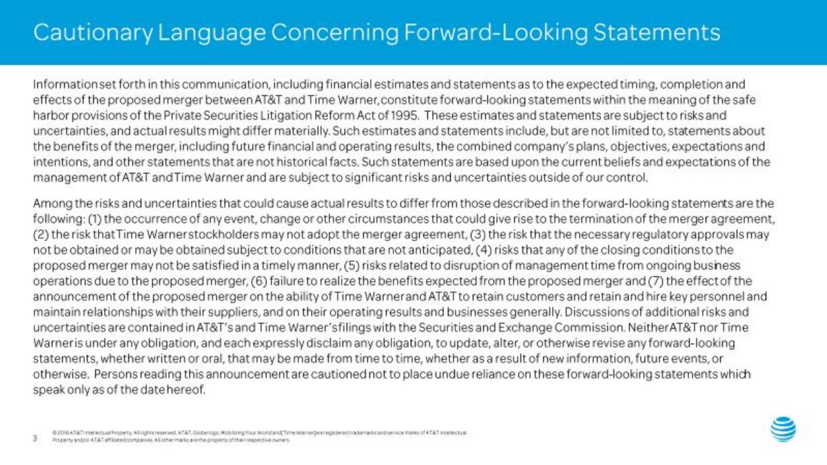 AT&T × Time Warner pitch deck slide 3 of 13