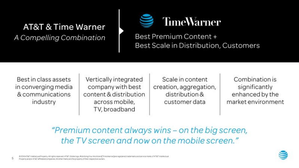 AT&T × Time Warner pitch deck slide 5 of 13