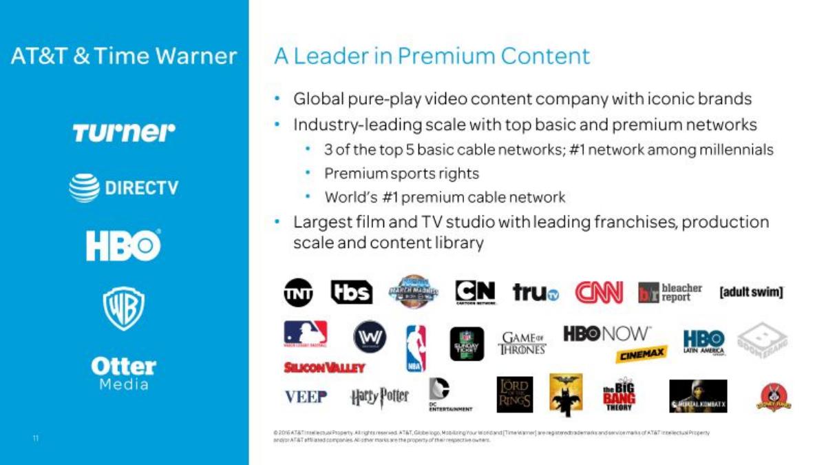 AT&T × Time Warner pitch deck slide 6 of 13