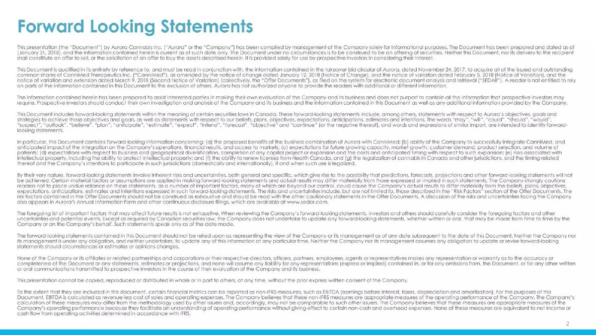 Aurora Cannabis Inc. pitch deck slide 2 of 20