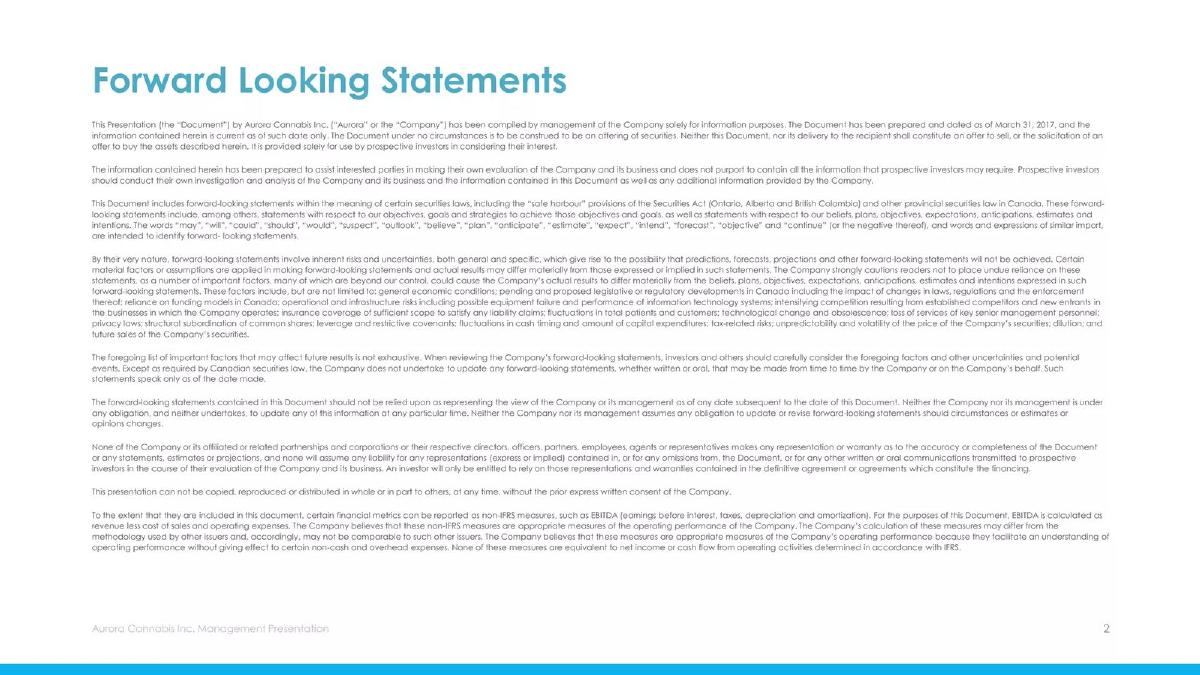 Aurora Cannabis Inc. pitch deck slide 2 of 40