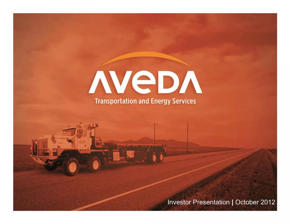 Aveda Transportation and Energy Services pitch deck slide 1 of 18