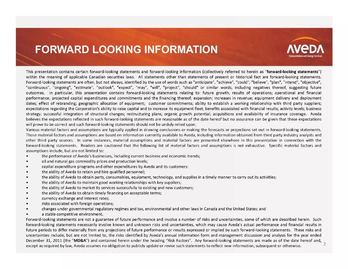 Aveda Transportation and Energy Services pitch deck slide 2 of 18