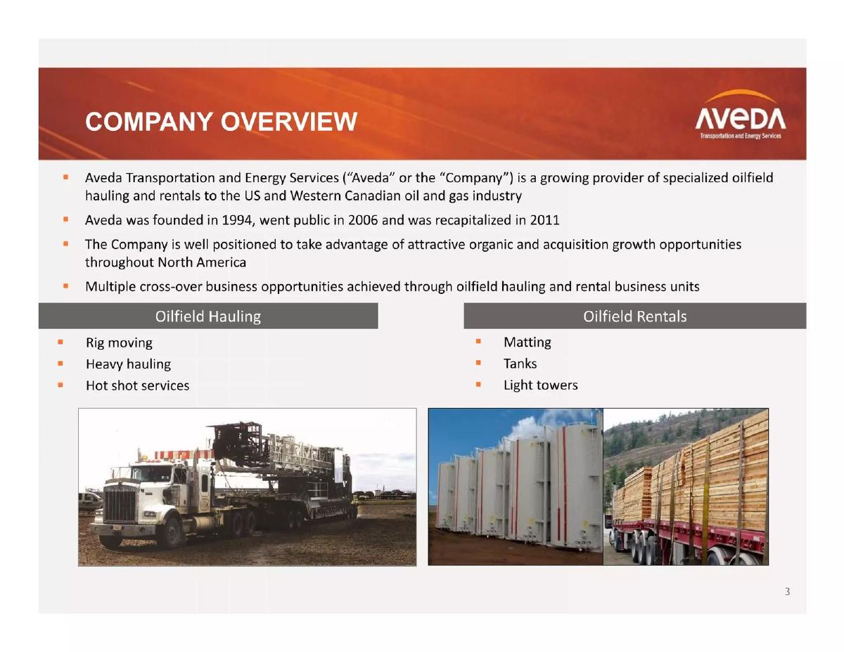Aveda Transportation and Energy Services pitch deck slide 3 of 18