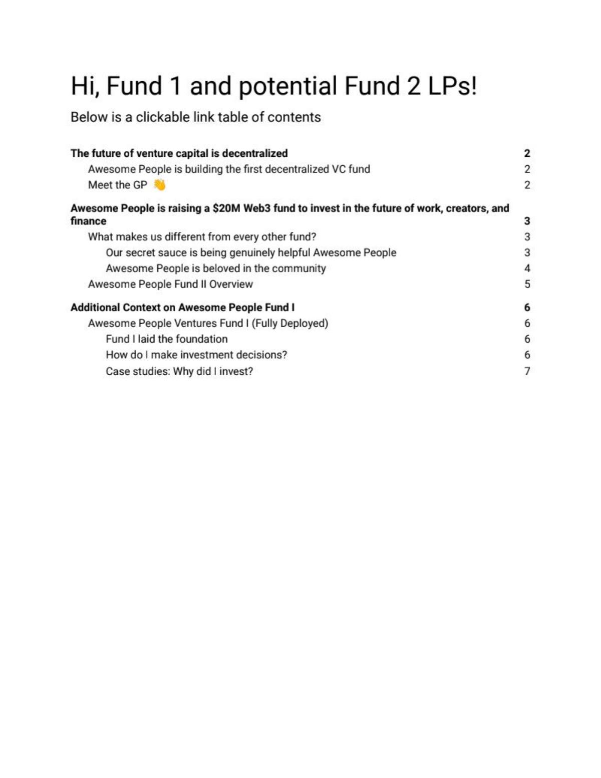Awesome People Ventures Fund 2 pitch deck slide 1 of 8