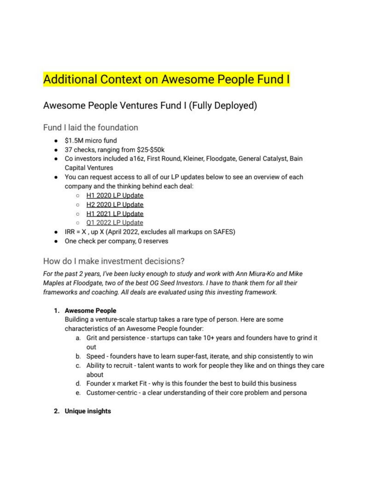 Awesome People Ventures Fund 2 pitch deck slide 6 of 8