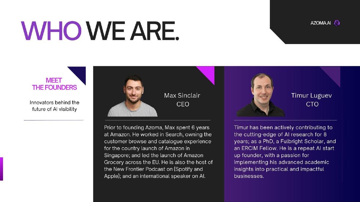 Azoma pitch deck slide 2 of 19