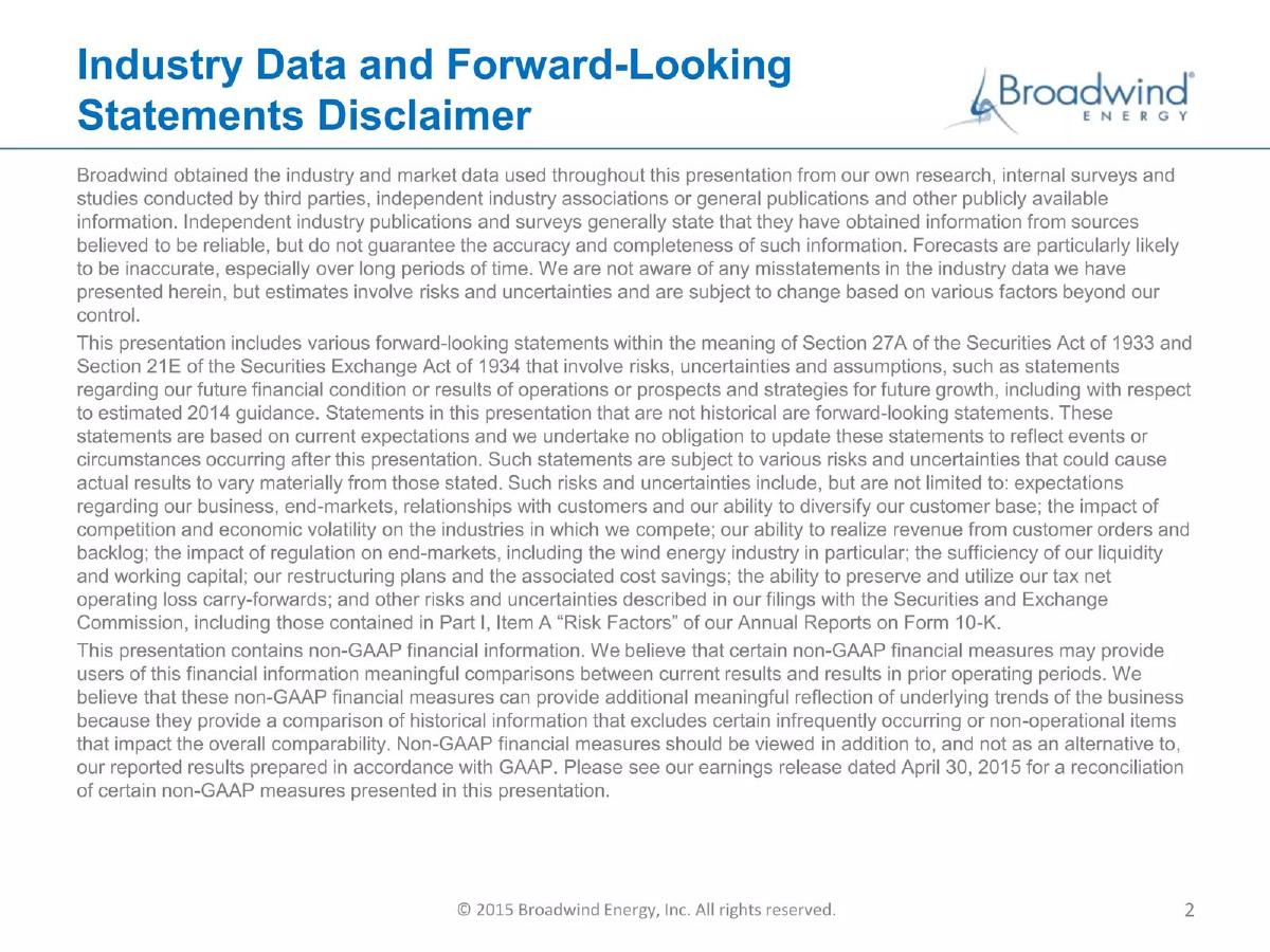 Broadwind Energy pitch deck slide 2 of 16