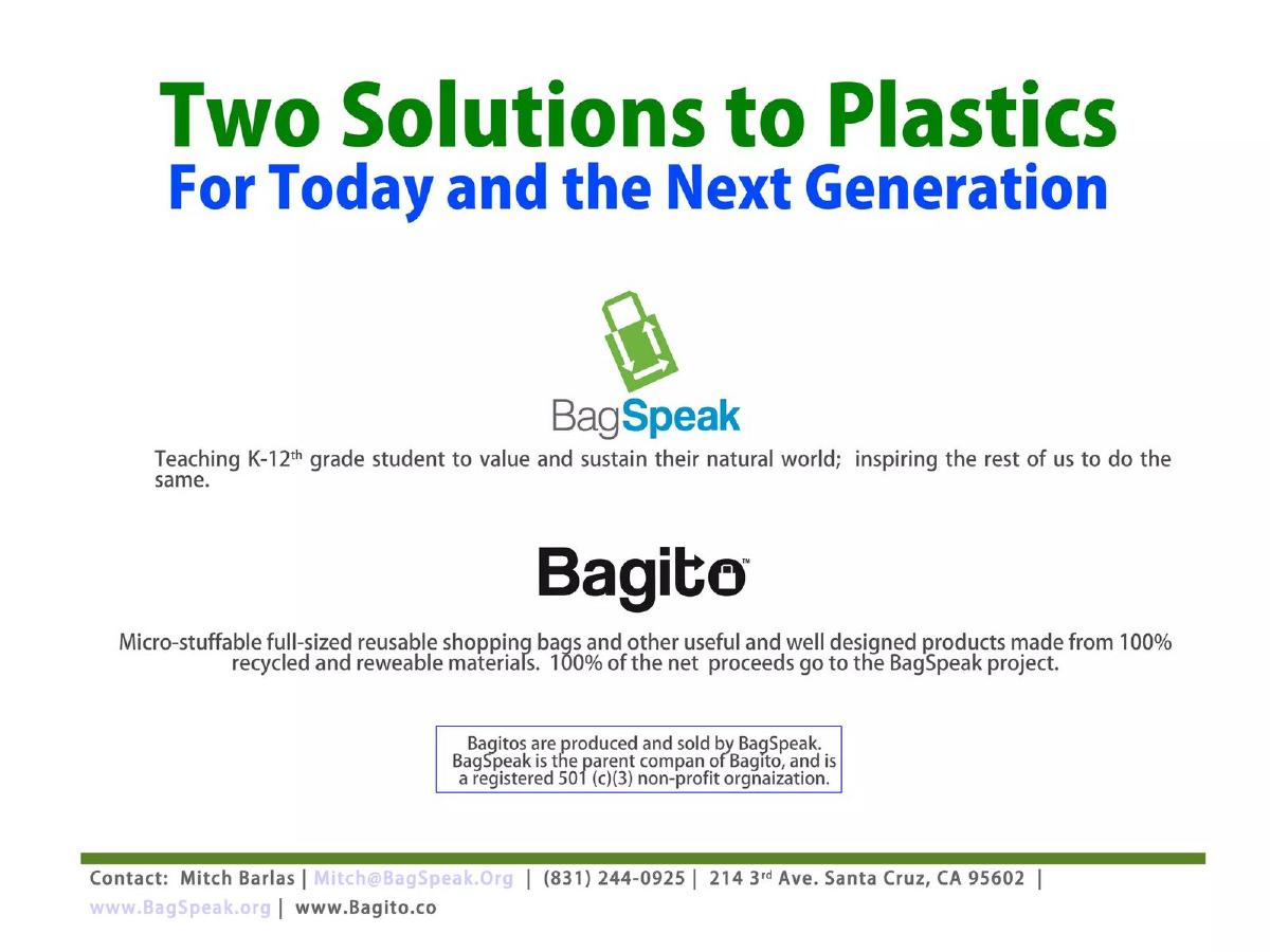 Bag Speak and Bagito pitch deck slide 1 of 10