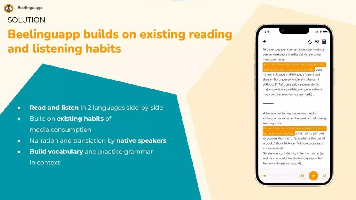 Beelinguapp pitch deck slide 3 of 13
