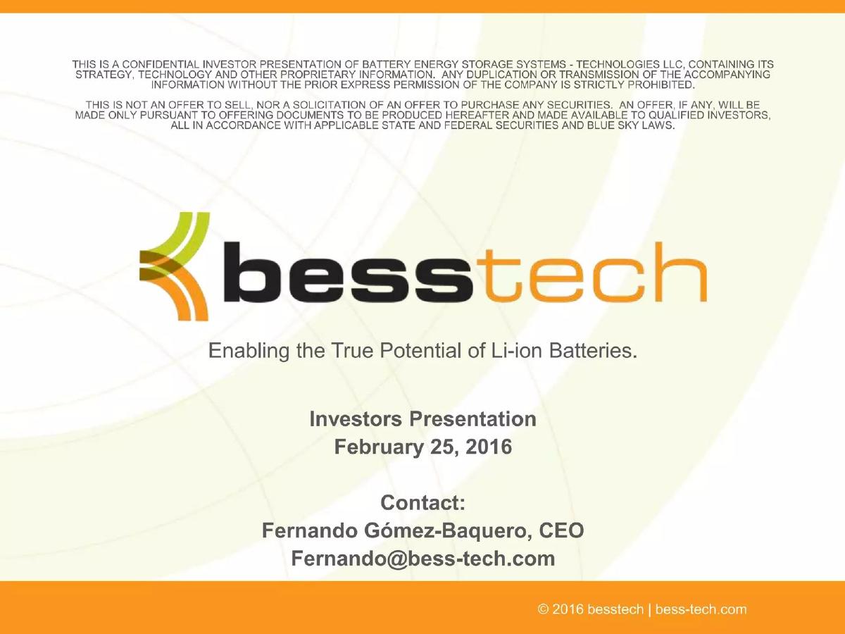 Besstech pitch deck slide 1 of 14